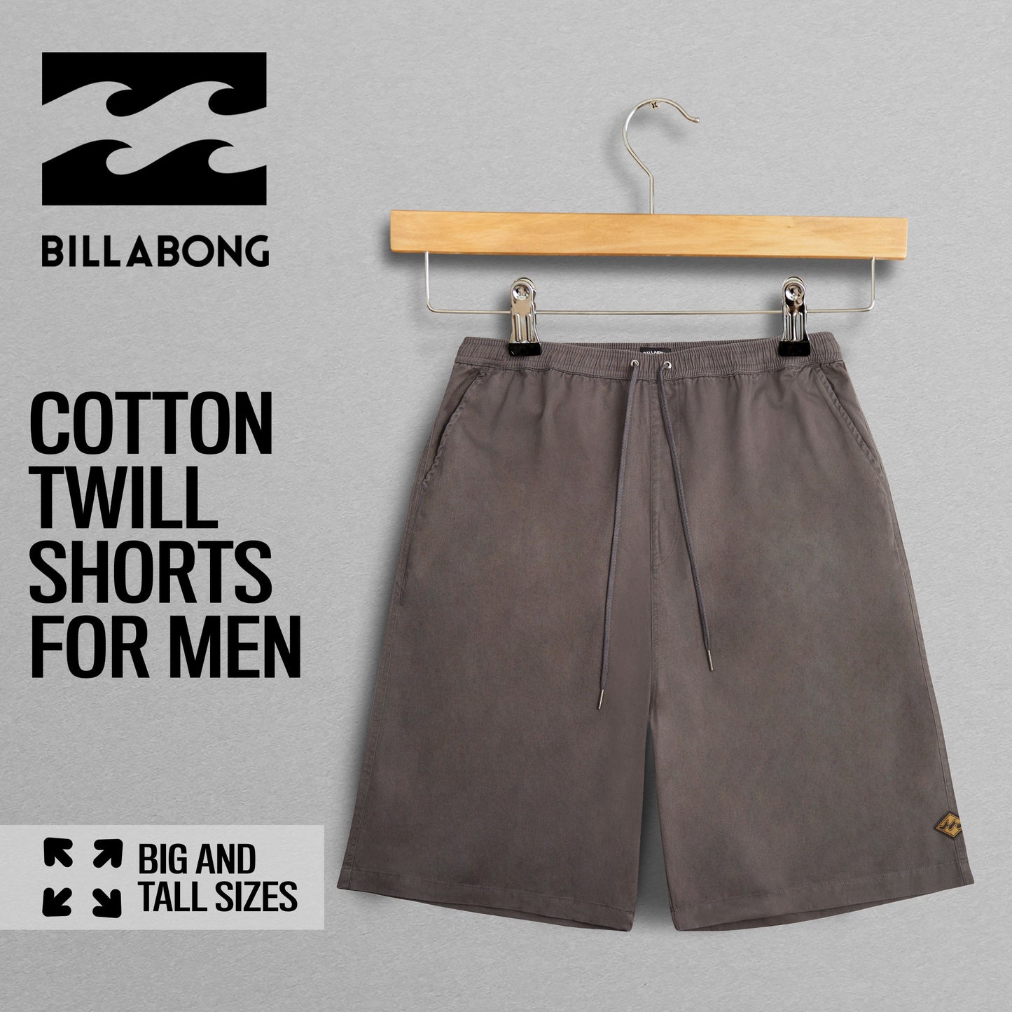 Billabong Big and Tall Twill Drawstring Casual Shorts for Men